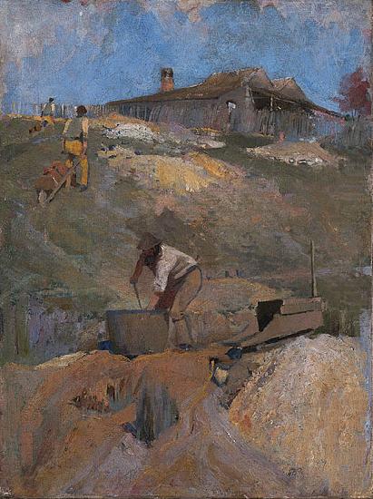 Miners and Cradle, Percy Lindsay